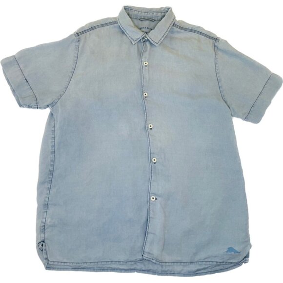 Tommy Bahama L Linen Button Up Shirt Relaxed Fit Blue Large - Picture 2 of 8
